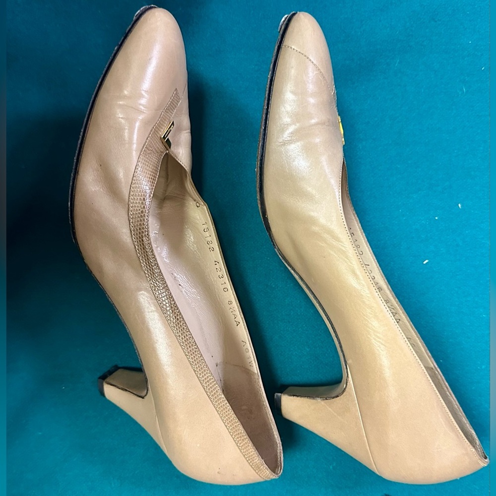 Tan Ferragamo heels, fair condition, size 8.5